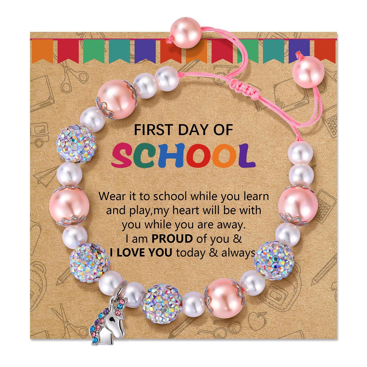 Handmade Ceramic Heart Charm Bar with Rhinestone and Pearl Beads Unisex Jewelry