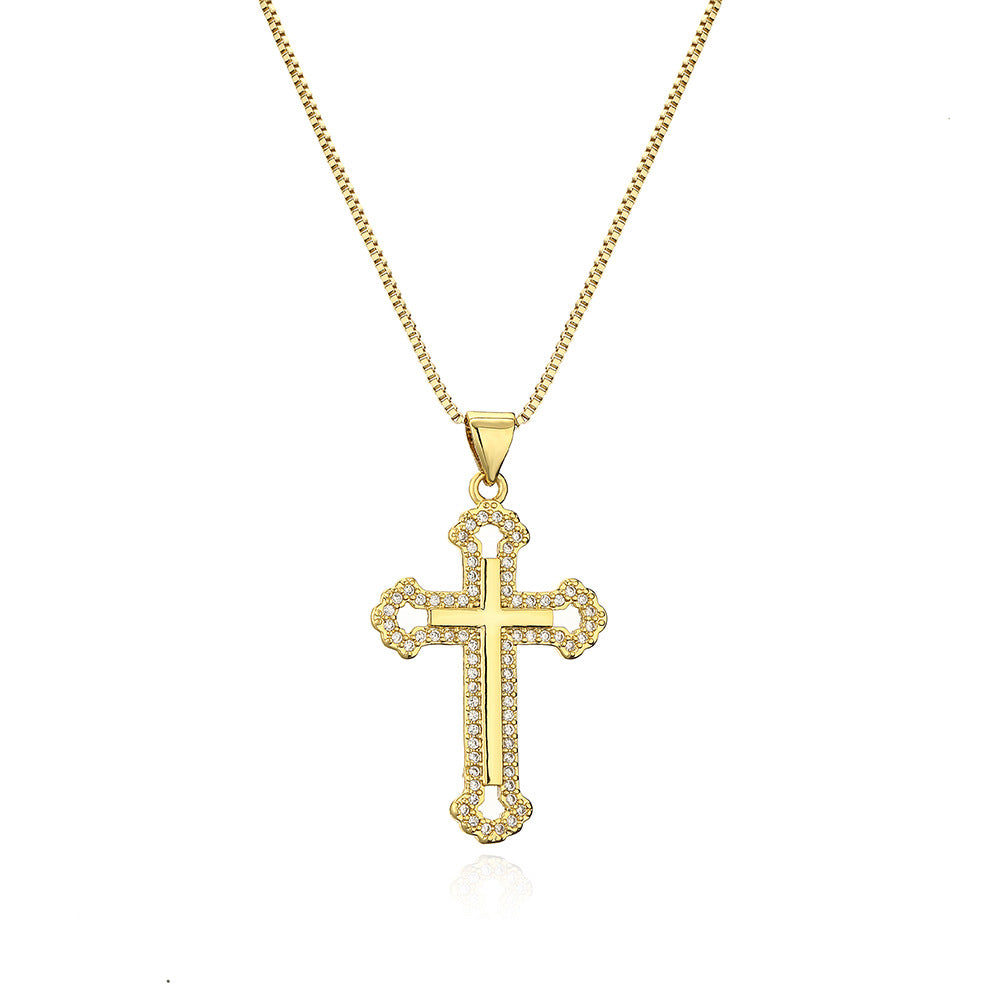 Collana con Pendente Minimalista Geometrico LOVE da Donna in Rame Placcato Oro con Intarsio di Zirconi