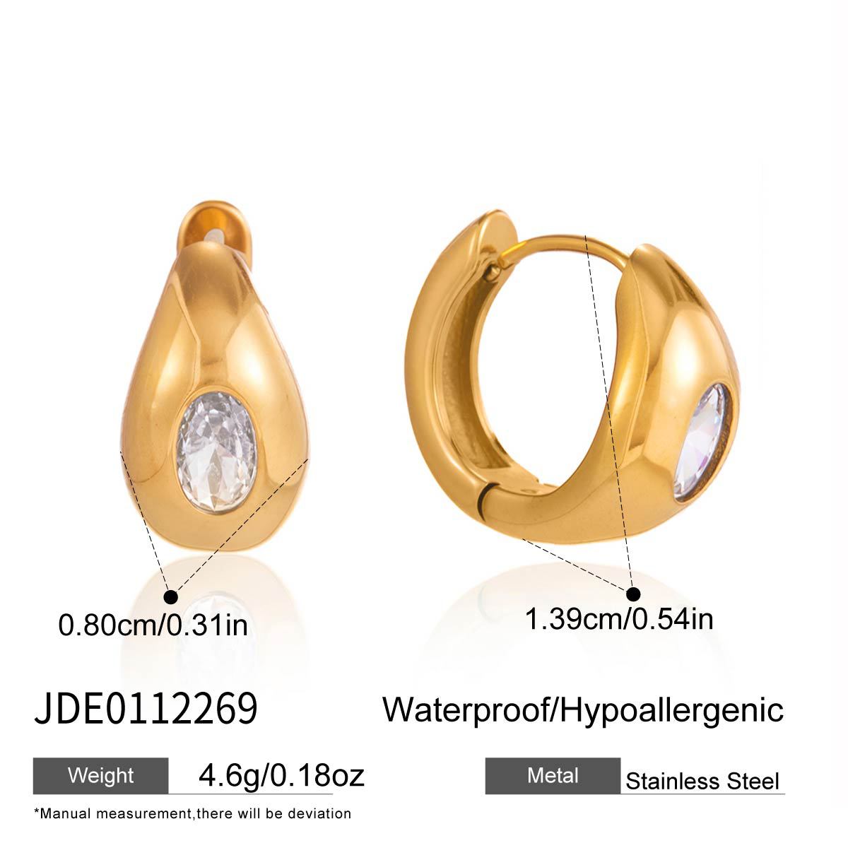 Minimalist Geometric Snake Pattern Stainless Steel Hoop Earrings with Cubic Zirconia for Women