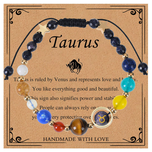 Elegant Geometric Natural Stone Obsidian Crystal Blue Sandstone Bracelet Unisex Zodiac Galaxy Universe Star Beaded Bracelet