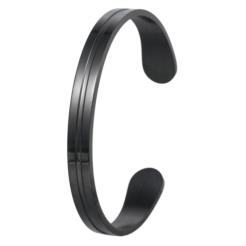 Men's Geometric Round Polished Plated Stainless Steel C-Shape Open Cuff Bracelet