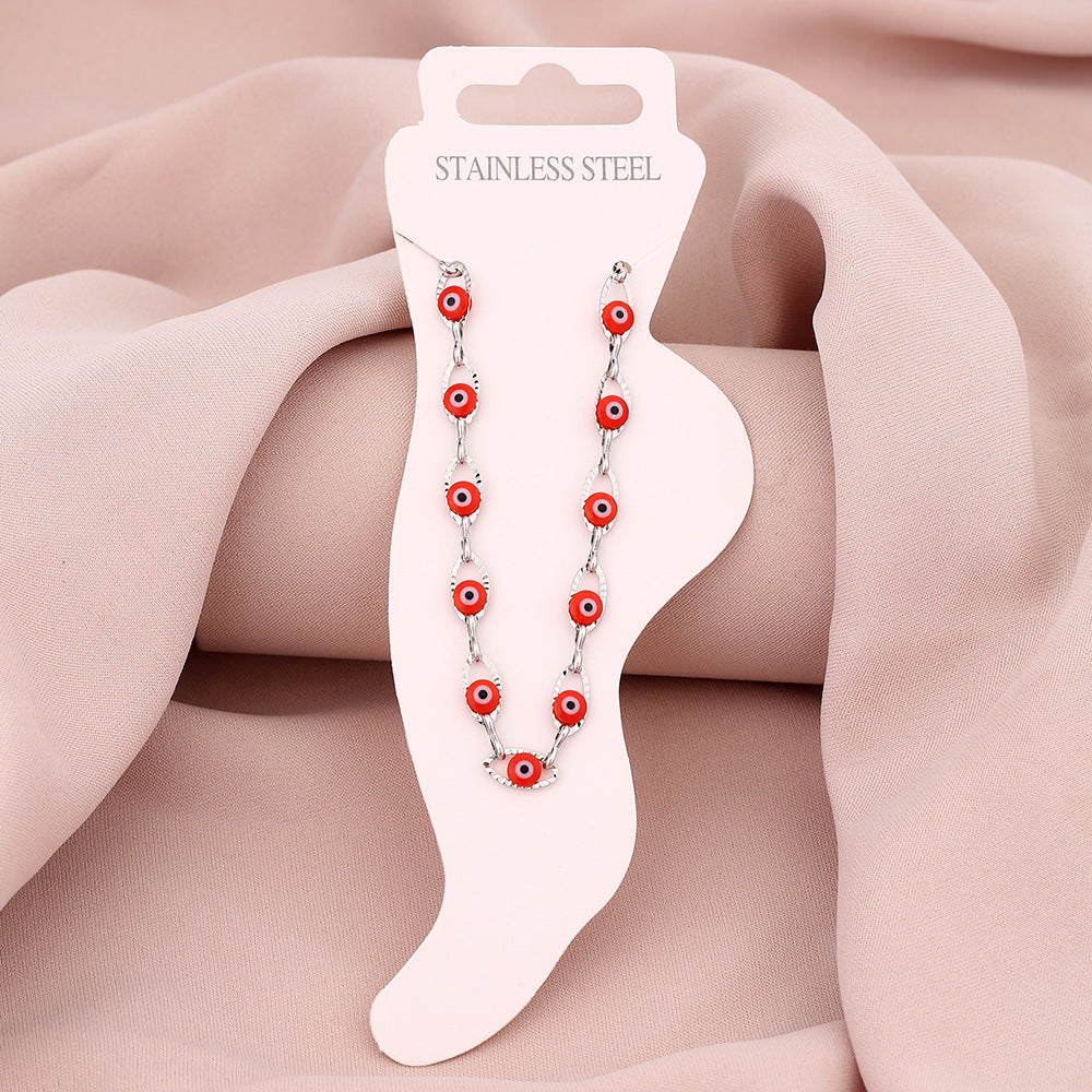 Elegante tobillera geométrica de acero de titanio para mujer con esmalte, accesorio de moda