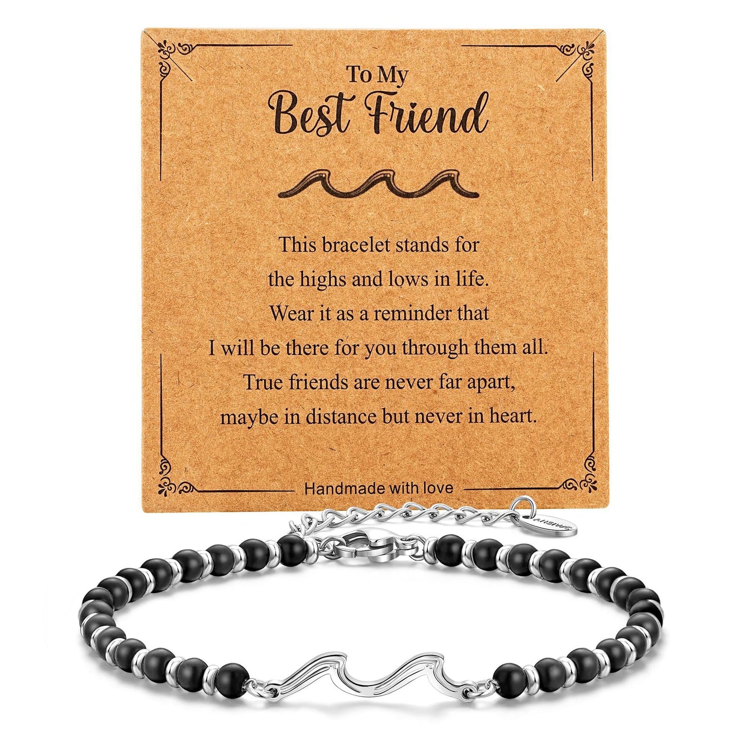 Matte Stainless Steel Turquoise Wave Ball Chain Bracelet for Women