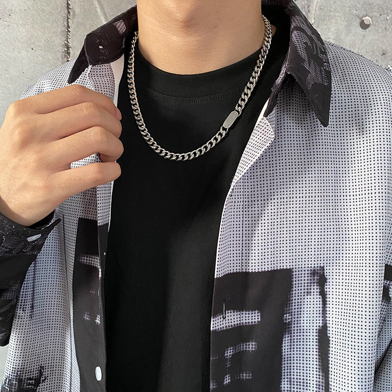 Unisex Retro Hip-Hop Polished Titanium Steel U-Shape Spliced Cuban Chain Necklace