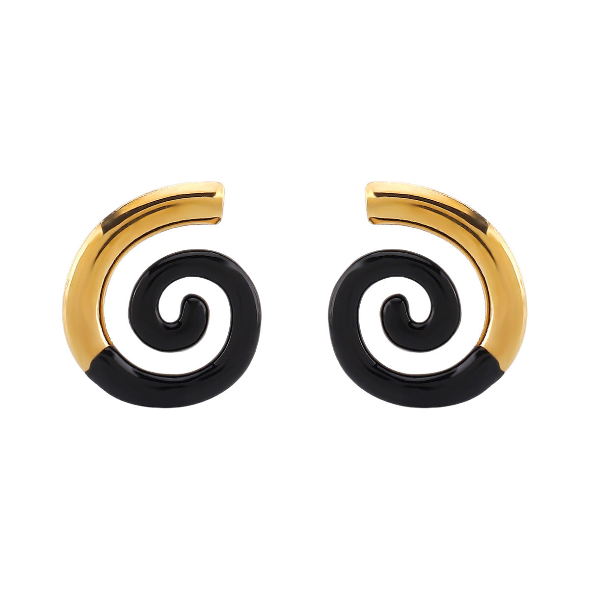 Elegant Geometric Stainless Steel Earrings with 14K Gold Plating, Seashell-Inspired Design for Women