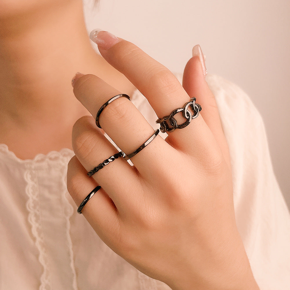 Gothic Vintage Geometric Round Plated Alloy Ring for Women