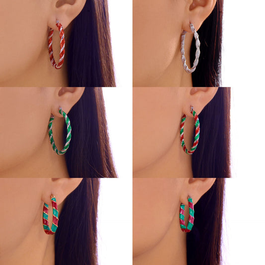 Sweet and Edgy Geometric Alloy Hoop Earrings with Plated Finish for Women Christmas Party and Holiday Gift