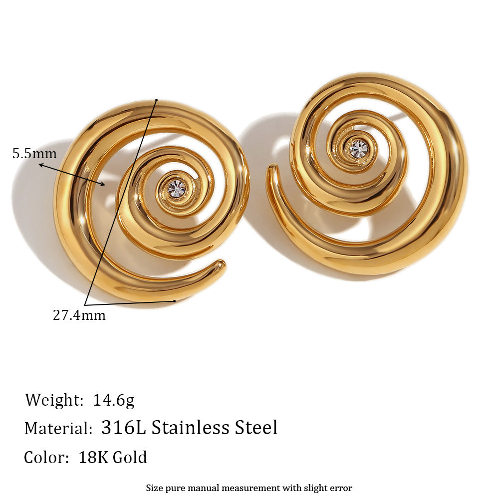 Fashionable Geometric Stainless Steel 18K Gold Plated Ear Cuffs with Micro-Pavé Zirconia and Spiral Design for Women
