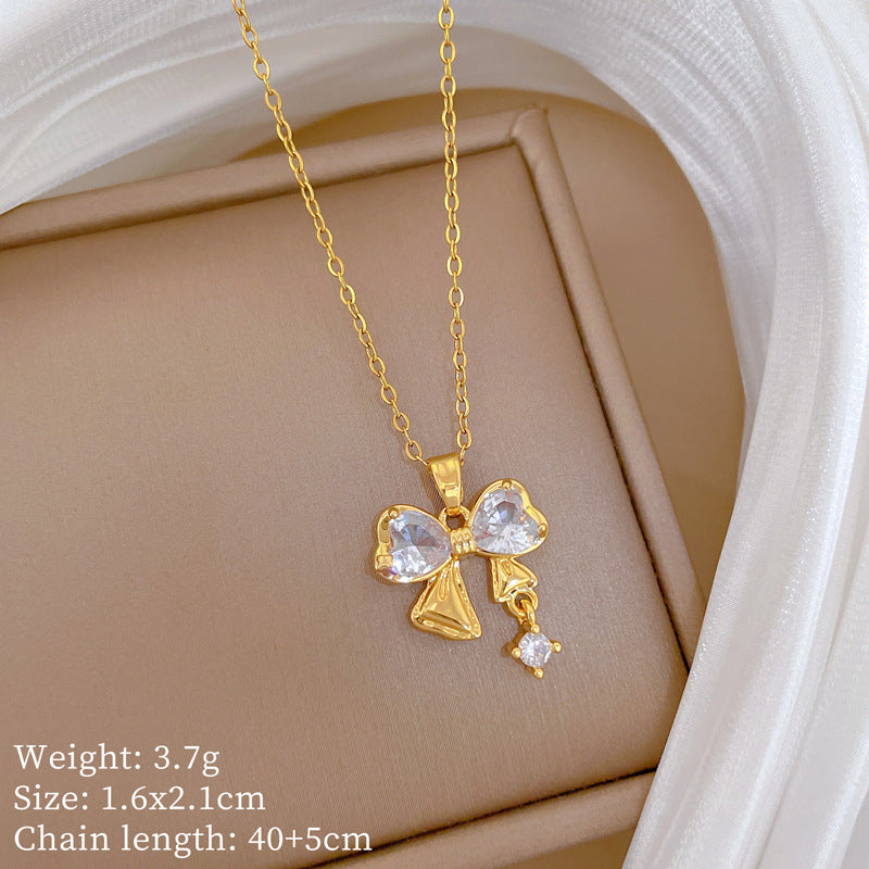 Sweet Cartoon Animal Micro-Inlaid Cubic Zirconia Brass Pendant Titanium Steel Necklace for Unisex