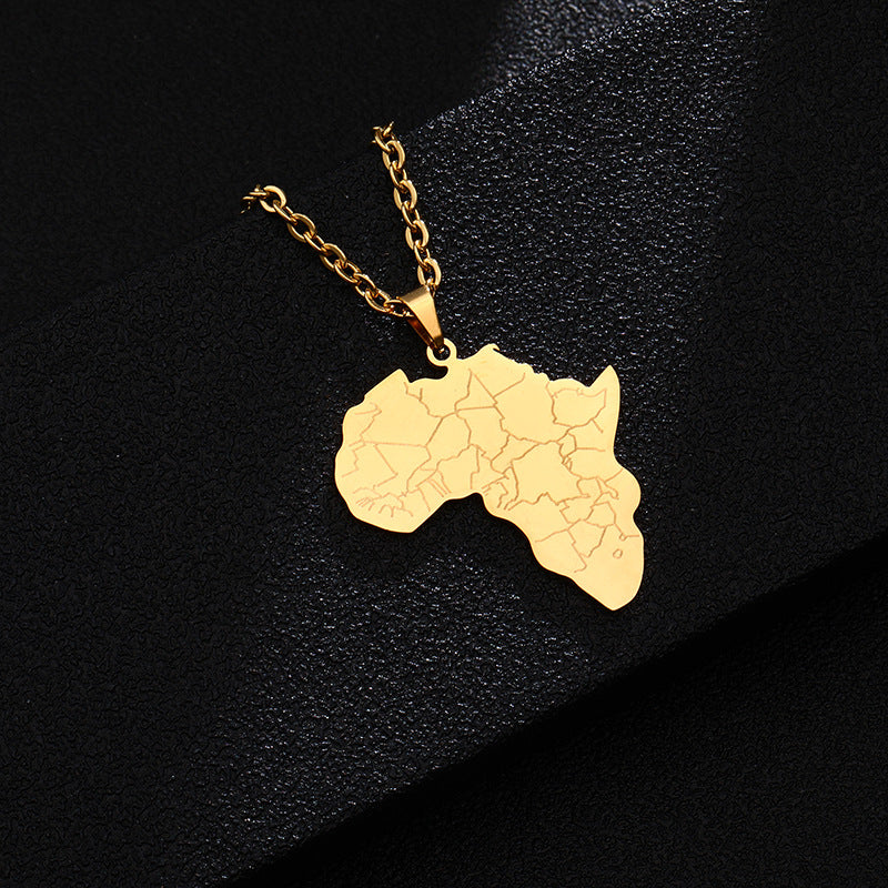 Collana alla moda con ciondolo a forma di elefante e mappa dell'Africa, in acciaio al titanio placcato, unisex