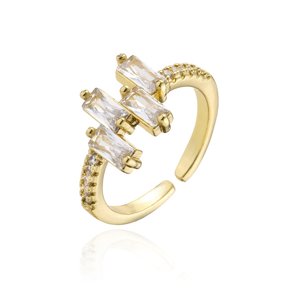 Minimalist Geometric Open Ring in Copper with 18K Gold Plating and AAA Zirconia Inlay