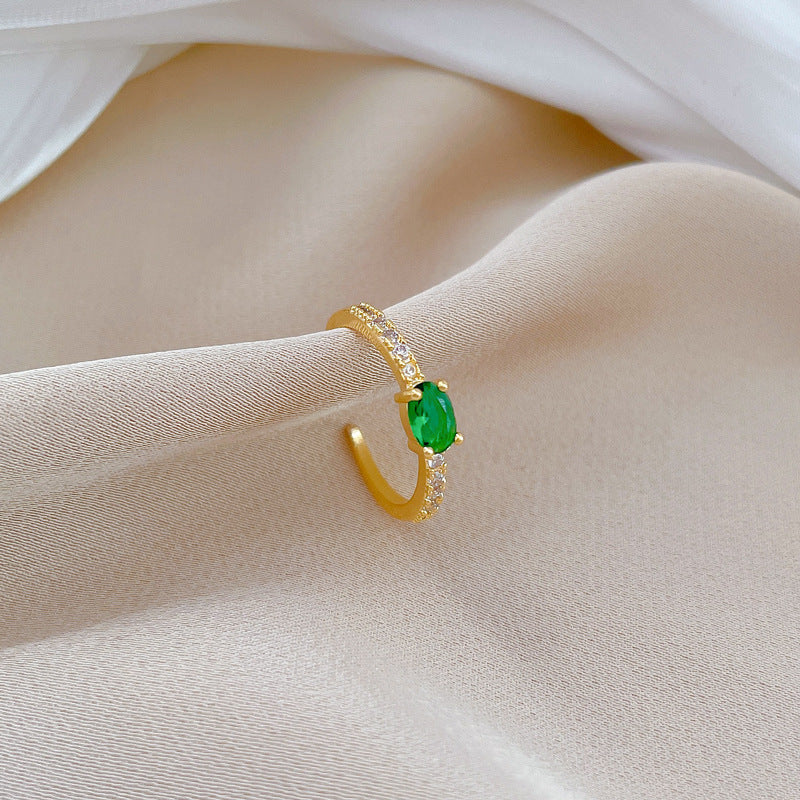 Anello da donna regolabile con zircone verde, design a corona, placcato in ottone, stile Kawaii fresco e dolce