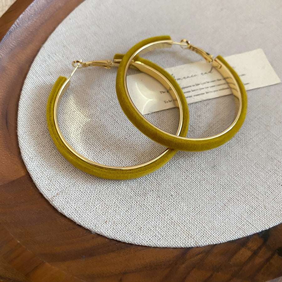 Pendientes de aro redondos geométricos minimalistas de terciopelo flocado para mujer de plata de ley 925