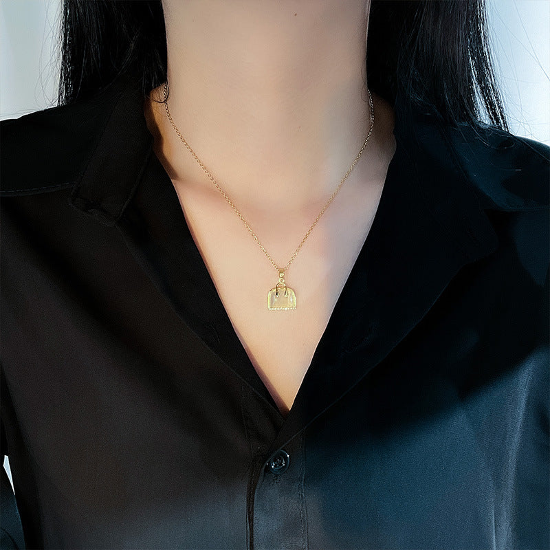 Elegant Cat's Eye Stone Pendant Necklace for Women Titanium Steel Cross Chain Geometric Design Clavicle Chain with Plating Finish
