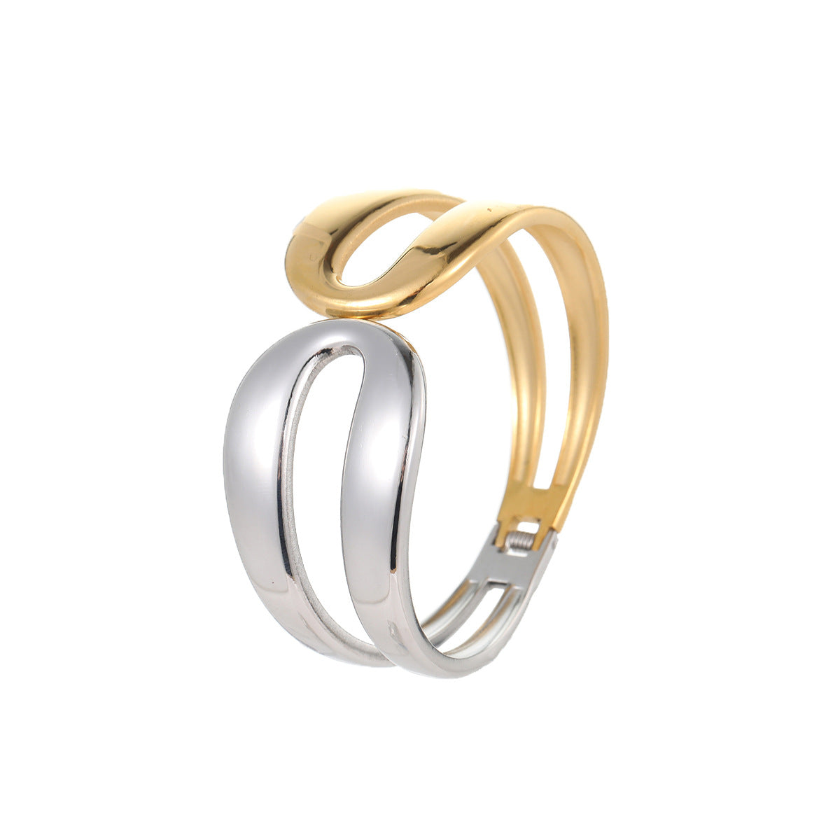 Geometric Stainless Steel Bracelet with Gold-Tone Plating for Women Minimalist Punk Fashion Accessory