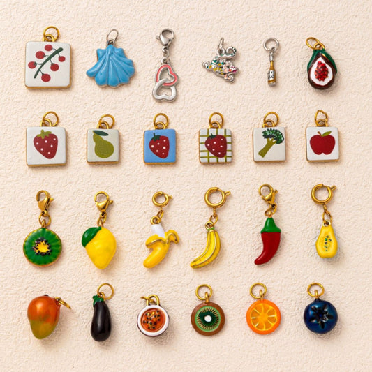 Vintage 18K Gold Plated Stainless Steel Fruit Charm Bar for Women