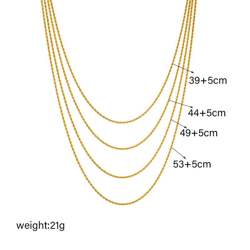 Punk Vintage Minimalist Titanium Steel Twisted Rope Multi-Layer Necklace for Women