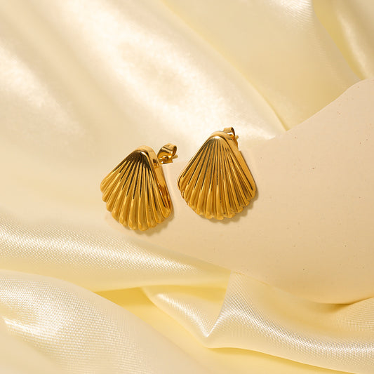 Minimalist Geometric Shell Earrings in Titanium Steel with 18K Gold Plating for Women