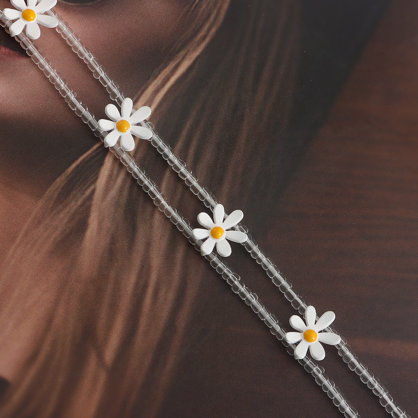 Minimalist Daisy Sunflower Anklet for Women with Alloy Chain Geometric Design Transparent Beads Fresh Beach Jewelry