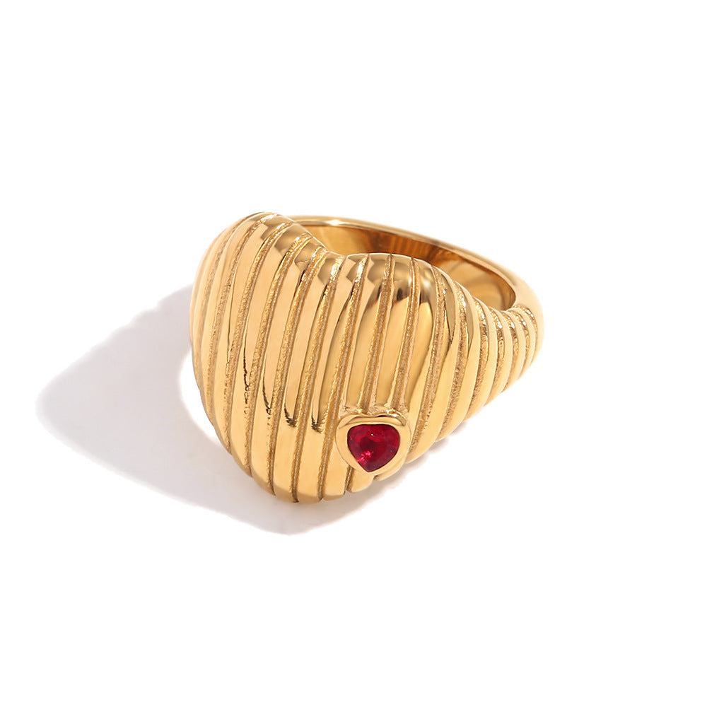 Vintage-Inspired Geometric Stainless Steel Snake Ring with 18K Gold Plating and Teardrop Heart Scale Texture for Women