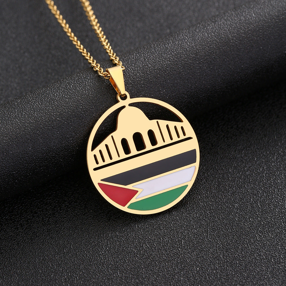 Collana Etnica Vintage con Pendente Geometrico in Acciaio Inossidabile con Ciondolo in Acciaio al Titanio e Finitura Placcata per Catena a Strati da Maglione Unisex
