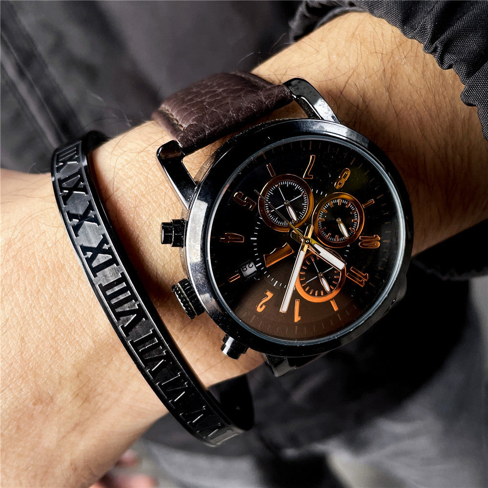 Punk Hip-hop Large Roman Letter Geometric Round Titanium Steel Stainless Steel Plated Open Cuff Bracelet for Unisex