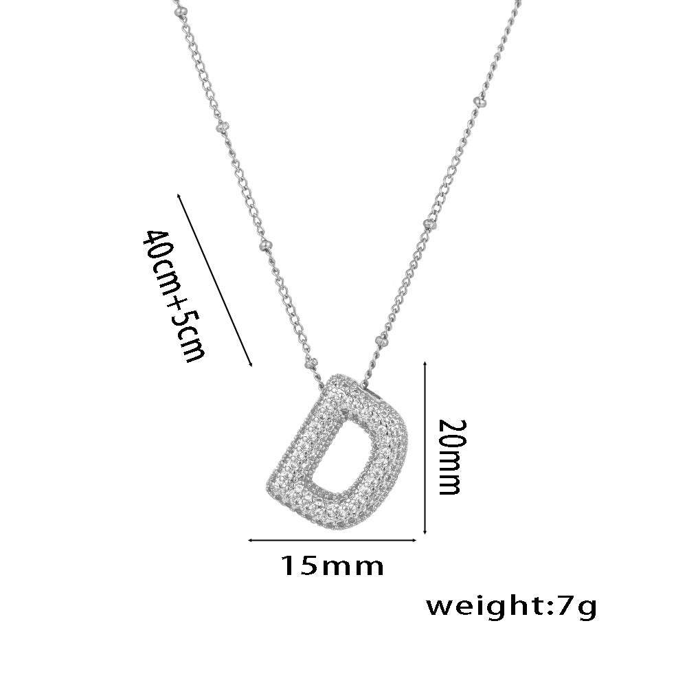Minimalist Geometric Letter Pendant Necklace in Titanium Steel with Rhinestone Inlay and White Gold Plating on Snake Chain for Women