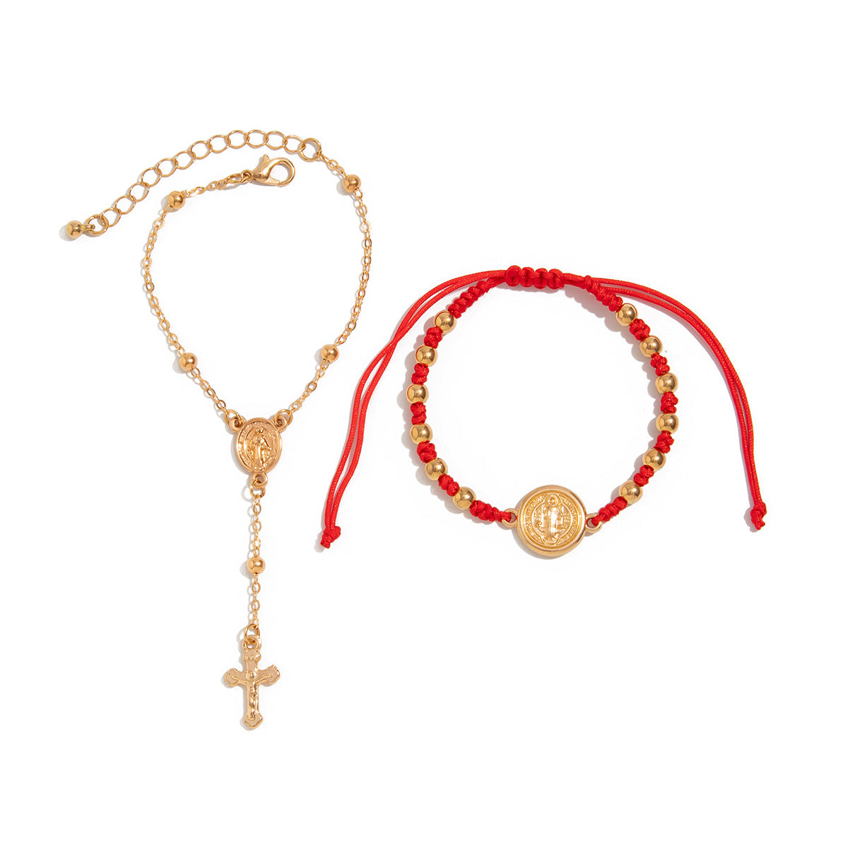 Bracciale da donna in lega in stile vintage con croce pendente, nappe e dettagli a catena