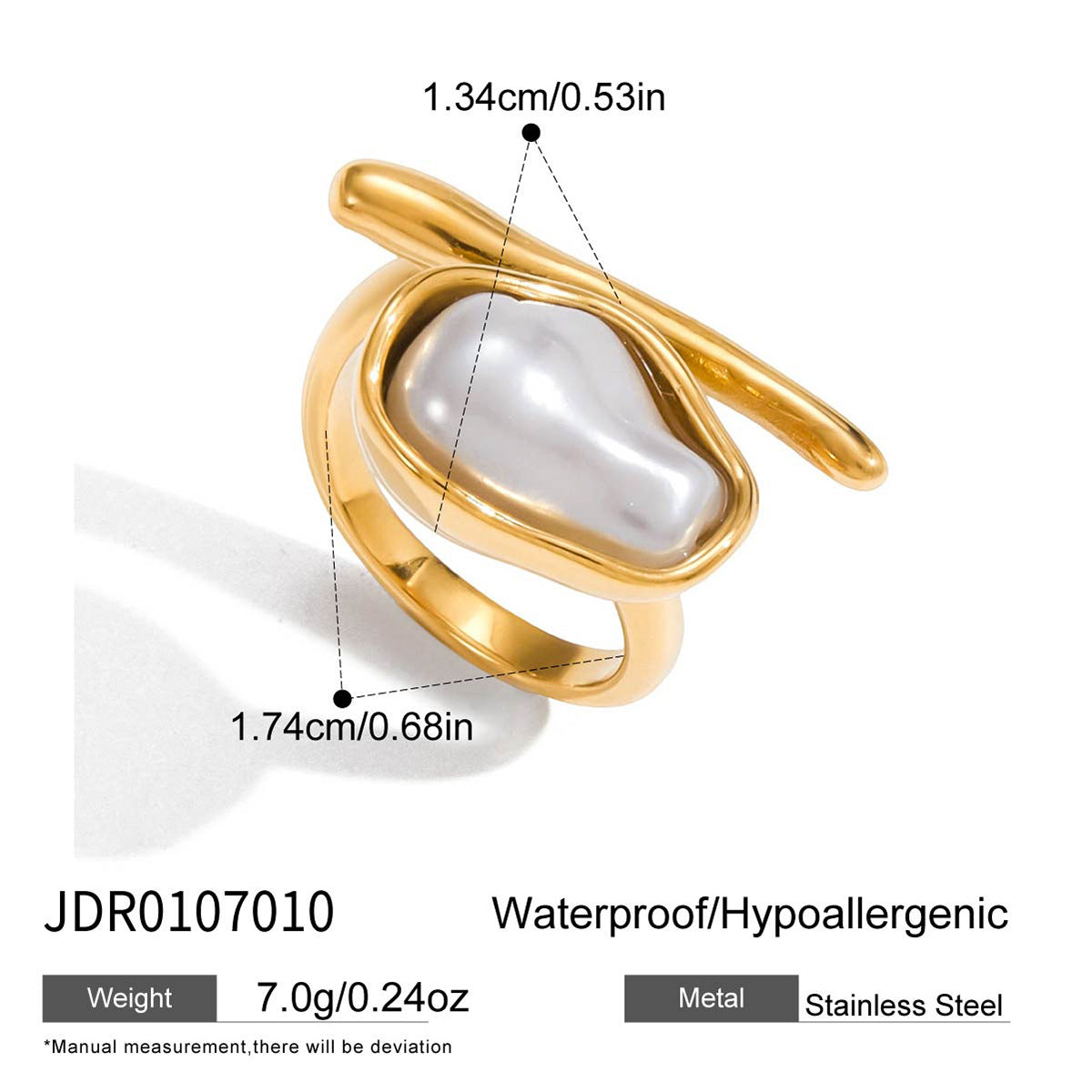 Anillo minimalista de acero de titanio geométrico con incrustaciones de perlas para mujer, anillo de moda de acero inoxidable galvanizado