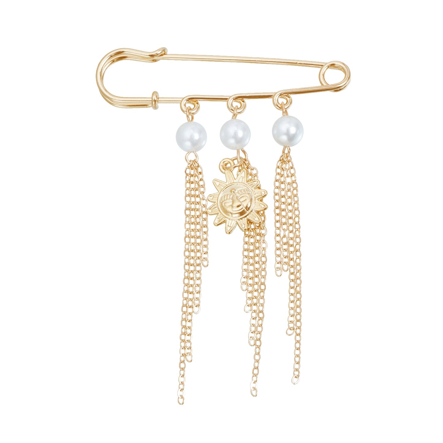 Vintage Geometric Floral Sunflower Smile Tassel Alloy Brooch for Women