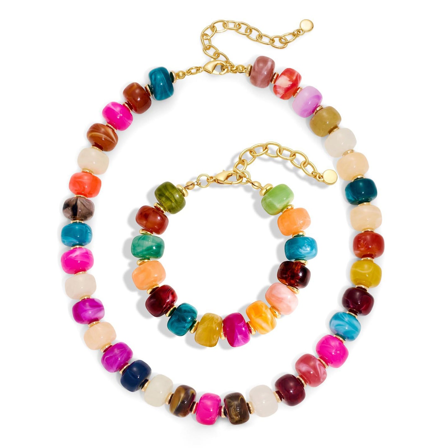 Colorful Geometric Round Acrylic Pendant Necklace Set for Women and Unisex