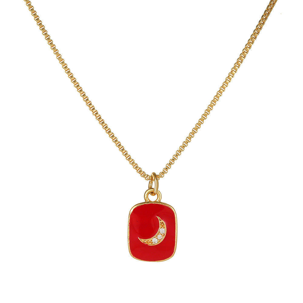 Elegant 18K Gold Plated Heart Geometric Brass Drip Oil Necklace with Cubic Zirconia for Unisex