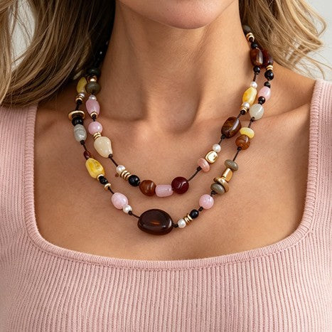 Sweet Geometric Resin Pearl Beaded Double Layer Necklace DIY Charm Bar for Women
