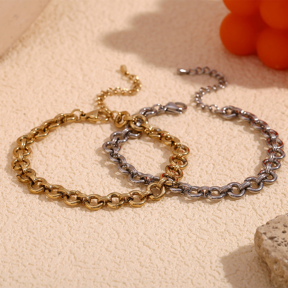 Minimalist Geometric Stainless Steel Plated 14K Gold Chunky Round Anklet for Women
