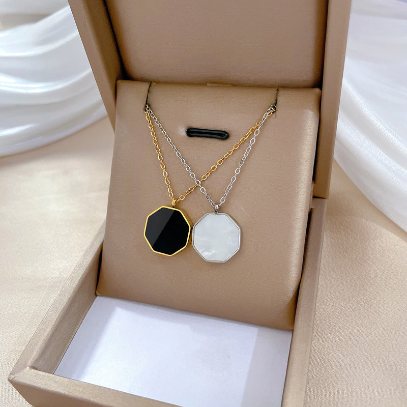 Minimalist Hexagonal Shell Pendant Necklace in Titanium Steel with Gold Plating for Women and Men