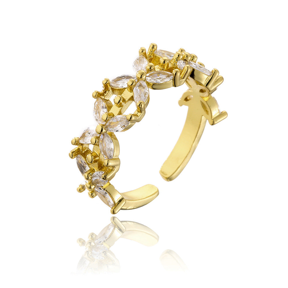 Minimalist Geometric Open Ring for Women Made of Brass with 18K Gold Plating and Micro-Paved Zirconia