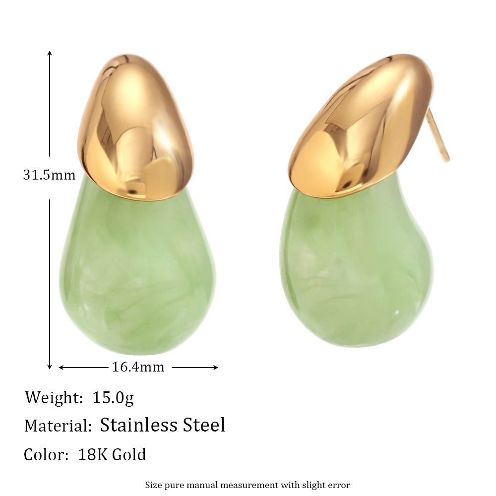 Orecchini a Goccia in Acciaio Inossidabile, Minimalisti ed Eleganti, Placcati Oro 18K con Dettagli in Resina Color Caramella