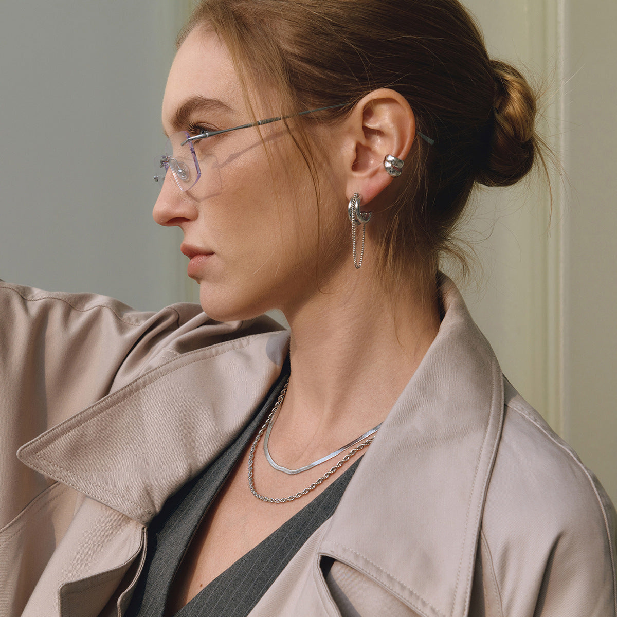 Elegant Geometric Stainless Steel Plated Tassel Earrings for Women