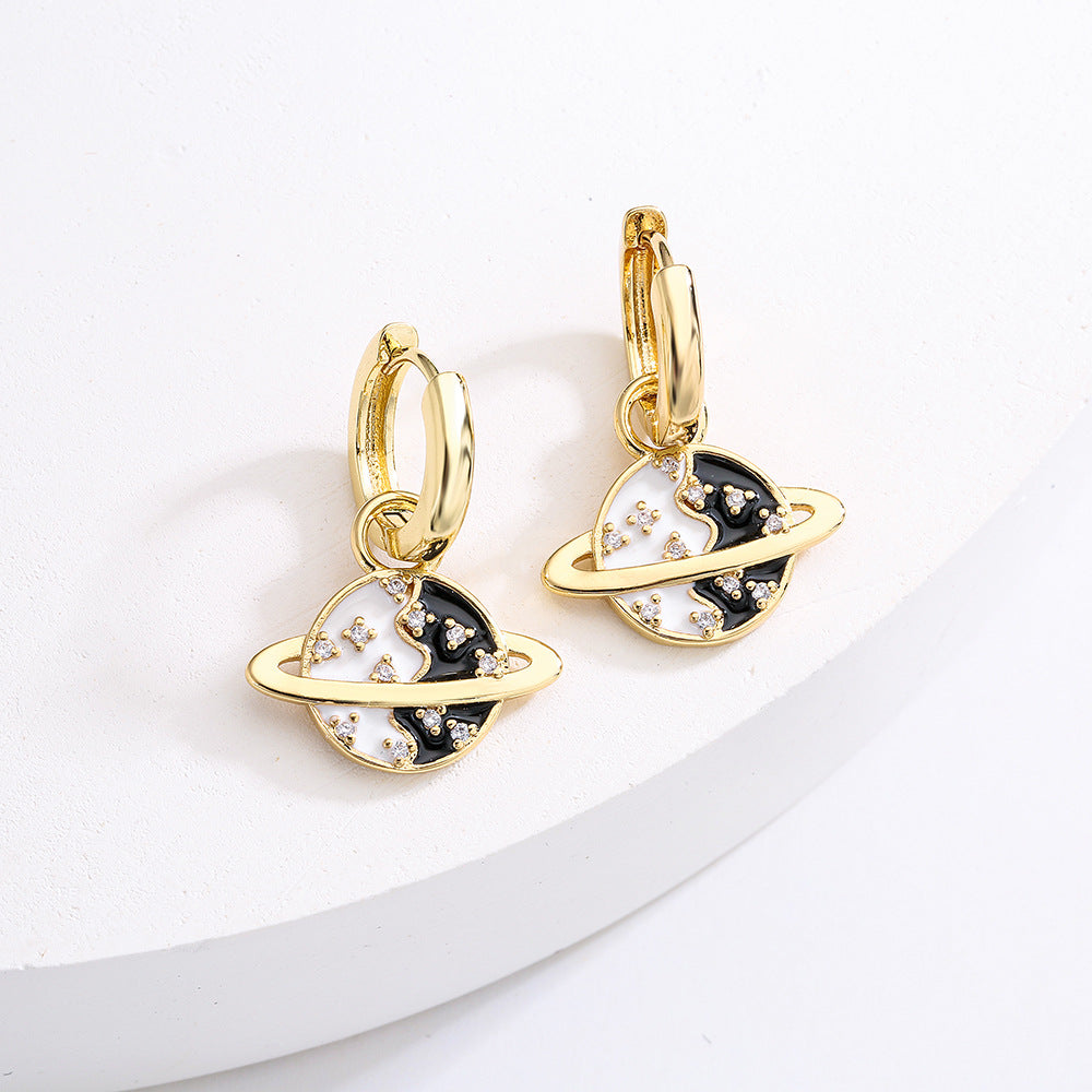 Orecchini Minimalisti Geometrici in Rame con Placcatura Oro 18K Intarsi in Strass e Design a Terra Smaltato per Donna
