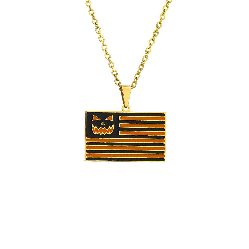 Elegante Collar con Colgante de Calabaza de Halloween en Acero Inoxidable con Acabado Esmaltado en Cadena O para Uso Unisex