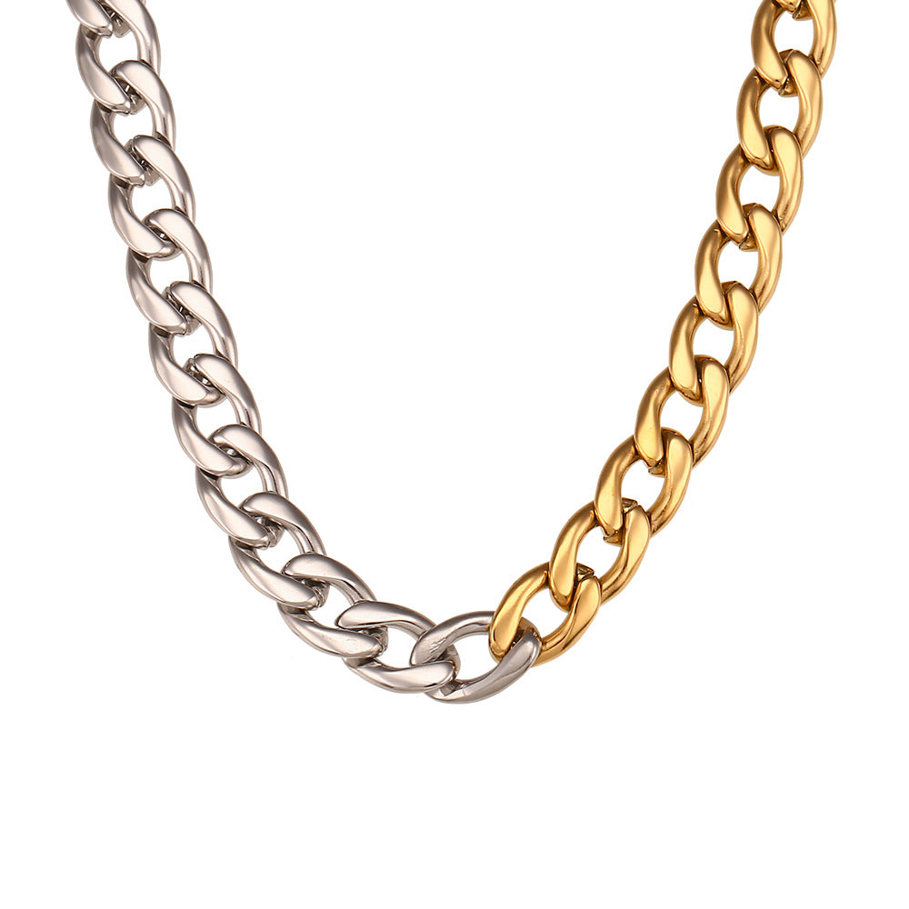 Minimalist Geometric Stainless Steel Necklace with Gold and Silver Plated Snake Chain for Women