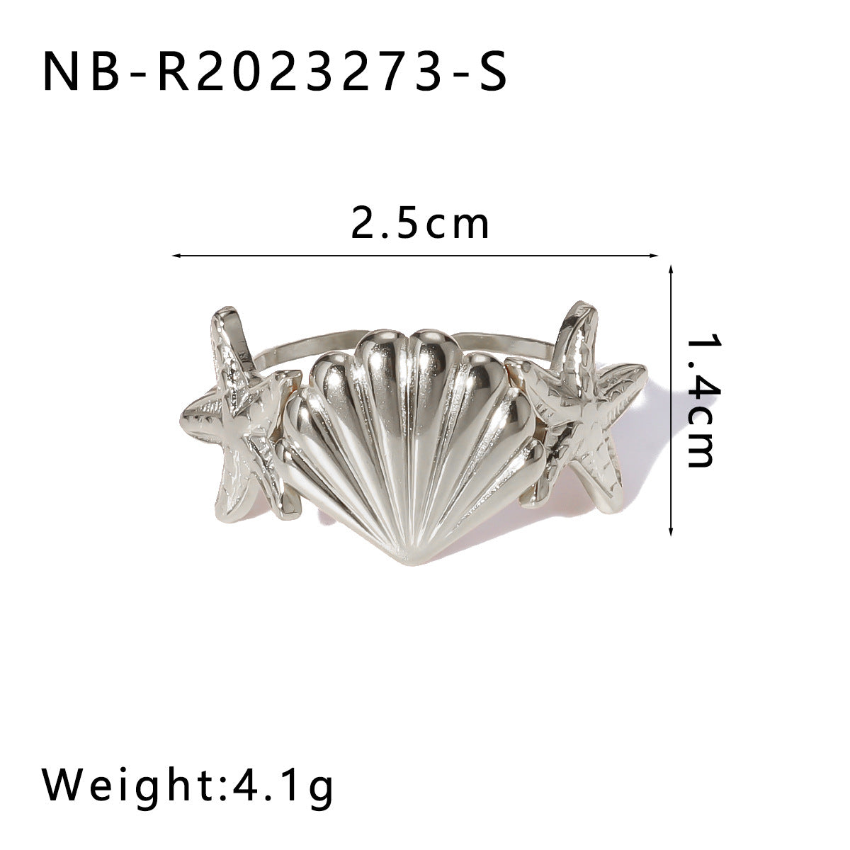 INS Style Geometric Starfish and Seashell Open Ring for Women Stainless Steel with 18K Vacuum Plating