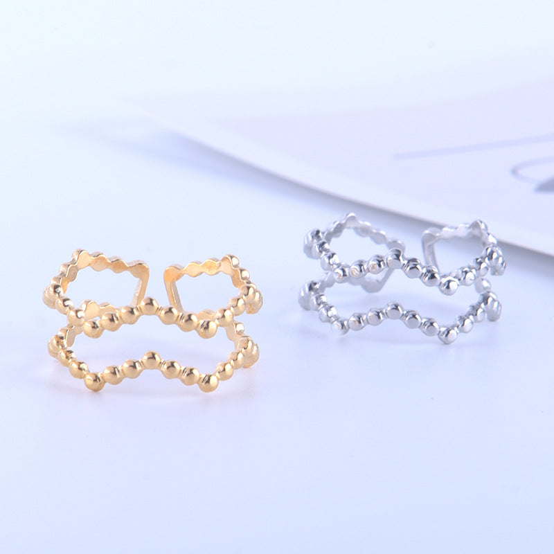 Minimalist Geometric Polka Dot Plated Stainless Steel Open Ring for Women
