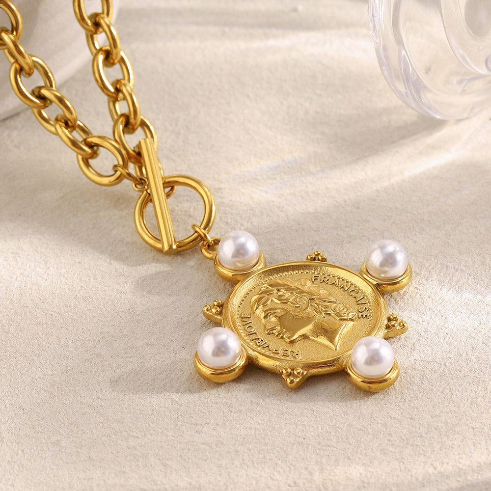 Minimalist Geometric Stainless Steel Pendant Necklace with 18K Gold Plating and Large O-Shape Chain for Women