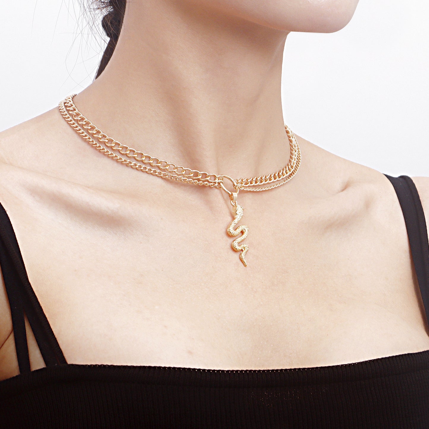 Minimalist Geometric Double-Layer Snake Pendant Necklace in Alloy with Plated Finish for Women