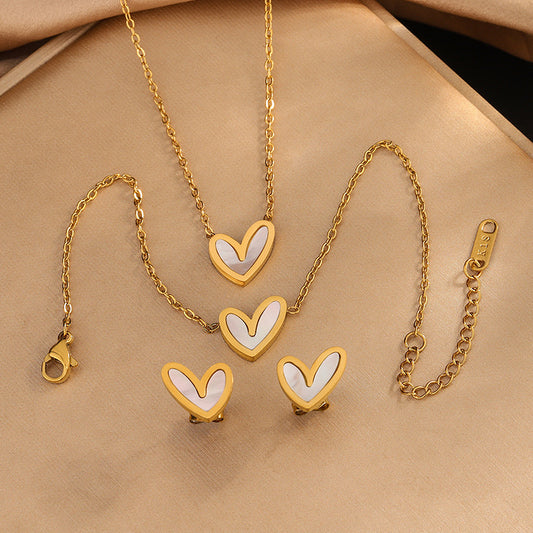 Elegant Irregular Heart 18K Gold Plated Stainless Steel Necklace Bracelet Earring Set