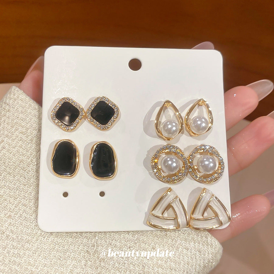 Pendientes de tuerca de perlas con forma de gota de agua, estilo retro francés, sumergidos en esmalte, para mujer, con postes de acero inoxidable