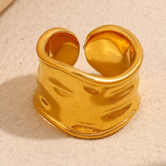 Minimalist Geometric Stainless Steel Ring with 18K Gold Plating for Women