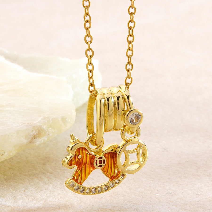 Luxury Elegant Animal Stainless Steel Plated Rhinestone Pendant Necklace for Women