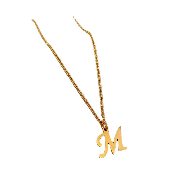 Minimalist Geometric Letter M Pendant Necklace in Titanium Steel with Gold Plating for Women and Men
